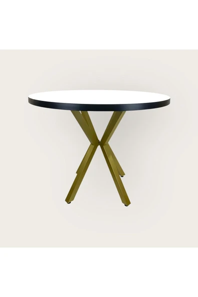 ADIM EBATLAMA Beyaz Yuvarlak Yemek Masası Gold Renk Ayak - Resim 3