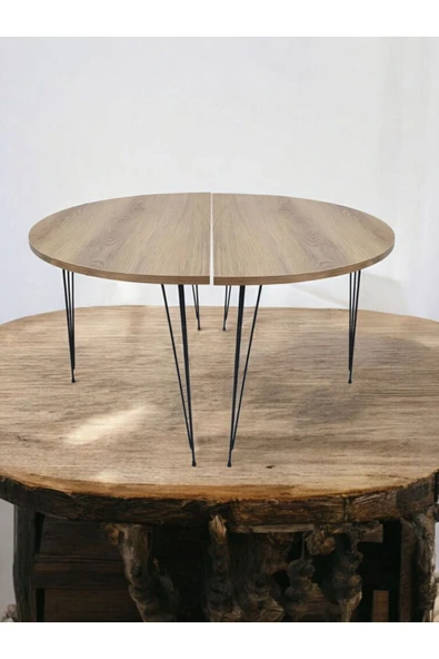 ADIM EBATLAMA Yarım Daire Sehpa (AFRİKA CEVİZ) Metal Tel Ayak - Resim 2