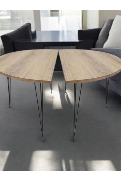 ADIM EBATLAMA Yarım Daire Sehpa (AFRİKA CEVİZ) Metal Tel Ayak - Resim 3