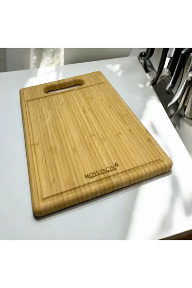 ADIM EBATLAMA Bambu Kesme Tahtası Dikdörtgen Su Oluklu 30x24 - Resim 3