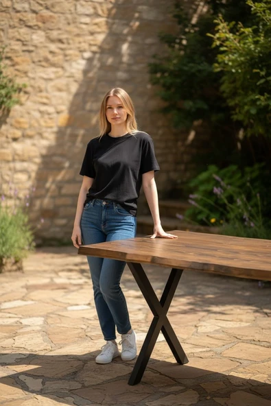 ADIM EBATLAMA Cafe Masa Köknar Kütük Masa X Ayak Siyah - Resim 4