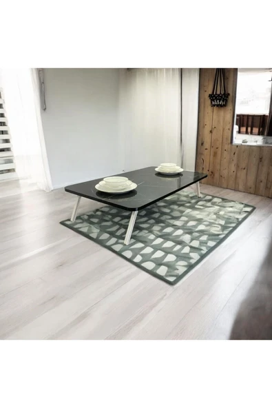 ADIM EBATLAMA Yer Sofrası Mutfak Sofrası siyah  mermer kolay taşınabilir 60 X 100 cm balkon sofra