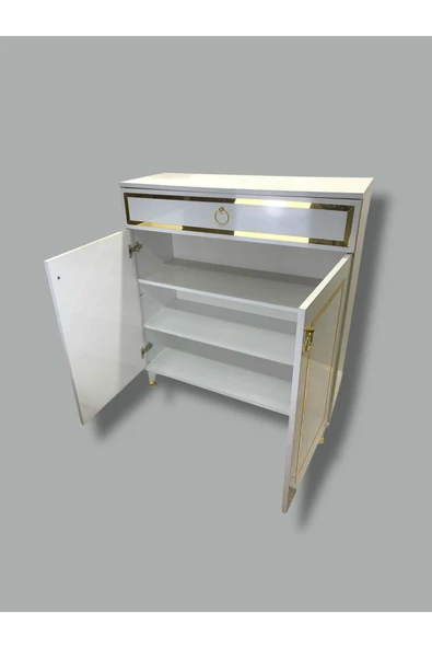 ADIM EBATLAMA Çok Amaçlı Dolap, Çekmeceli,2 Kapaklı, Mutfak Dolabı, Kahve Köşesi Beyaz, altın 80 CM - 3