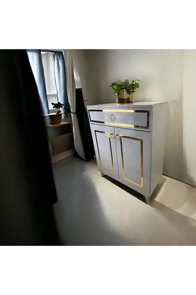 ADIM EBATLAMA Çok Amaçlı Dolap, Çekmeceli,2 Kapaklı, Mutfak Dolabı, Kahve Köşesi Beyaz, altın 80 CM - 2