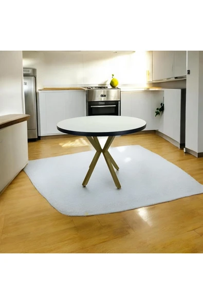 ADIM EBATLAMA Beyaz Yuvarlak Yemek Masası Gold Renk Ayak - Resim 2