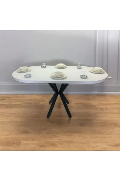 ADIM EBATLAMA Oval Yemek Masası 6 Kişilik 160 x 90 BEYAZ