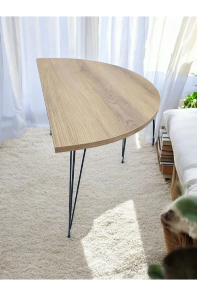 ADIM EBATLAMA Yarım Daire Sehpa (AFRİKA CEVİZ) Metal Tel Ayak - Resim 4