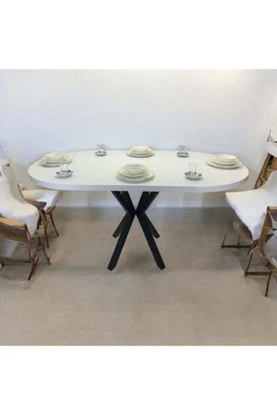 ADIM EBATLAMA Oval Yemek Masası 6 Kişilik 160 x 90 BEYAZ - 3