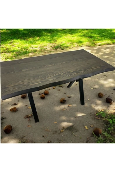 ADIM EBATLAMA CAFE MASA KÖKNAR Kütük Masa X AYAK SİYAH - Resim 2