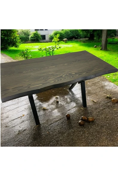 ADIM EBATLAMA CAFE MASA KÖKNAR Kütük Masa X AYAK SİYAH - Resim 3