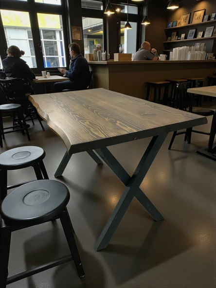 ADIM EBATLAMA Cafe Masa Köknar Kütük Masa X Ayak Siyah - Resim 2