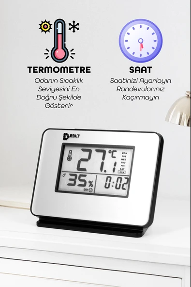 5 Fonksiyonlu Dijital Bebek Nem Ölçer Saat Takvim Alarm Termometre Masa Saati Alarmlı 1601 - 4
