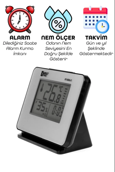 5 Fonksiyonlu Dijital Bebek Nem Ölçer Saat Takvim Alarm Termometre Masa Saati Alarmlı 1601 - 3