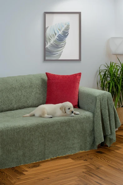 Jakarlı Şönil Koltuk Örtüsü  | Kanepe Örtüsü | Koltuk Şalı 175x300 Kaymaz Sage Yeşil ürün görseli 1