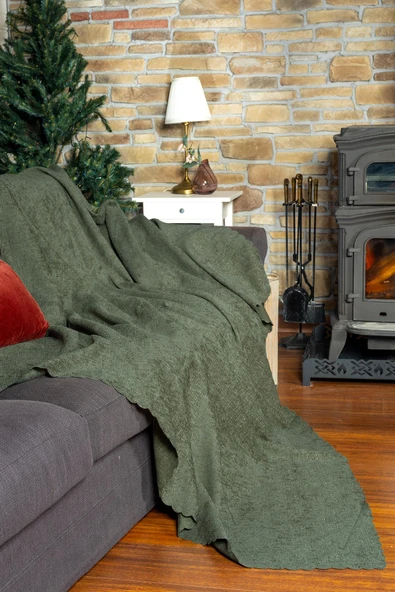 Jakarlı Şönil Koltuk Örtüsü  | Kanepe Örtüsü | Koltuk Şalı 175x300 Kaymaz Sage Yeşil - Resim 2