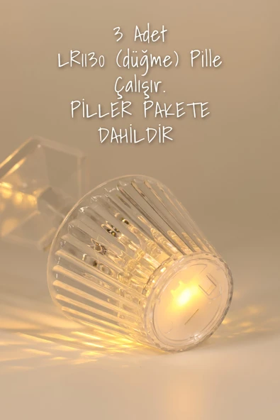 3 ADET Led Mum Kristal Tip Pil Dahil LEDli Dumansız Alev Yapay Dekoratif Mum Dekor Işığı Şeffaf P288 - 4