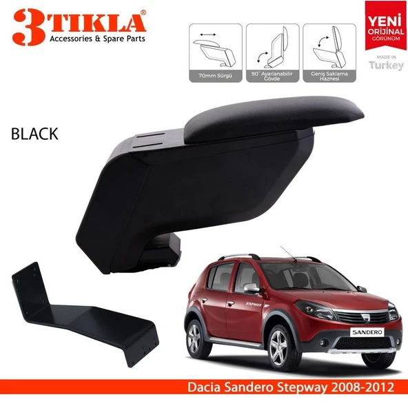 Dacia Sandero 2008-2012 Delmesiz Çelik Ayaklı Siyah Kolçak Kol Dayama