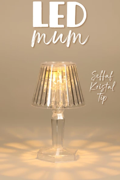 Led Mum Kristal Tip Pil Dahil LEDli Dumansız Alev Yapay Dekoratif Mum Dekor Işığı Şeffaf PR288 - 2