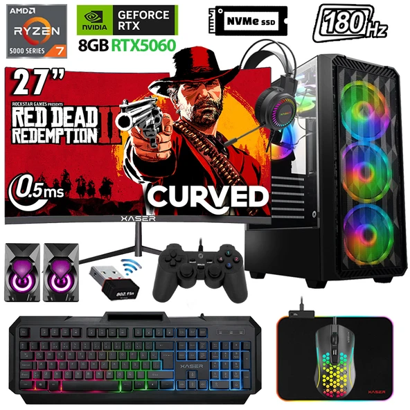 Xaser Xsr1144 Ryzen 7 5700X 32GB Ram 2TB M.2 NVMe SSD 8GB RTX5060 27" 180Hz Oyuncu Bilgisayarı ürün görseli 1