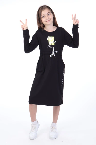 Toontoy Kız Çocuk  Neon Baskılı Elbise - 4