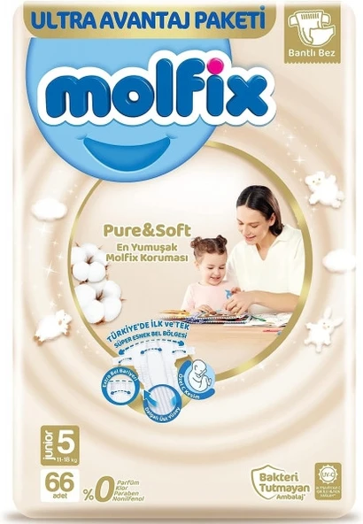 Molfix Pure&Soft 5 Beden Junior 66'lı Bebek Bezi