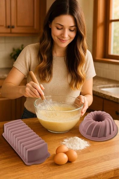 Silicolife 2’li Silikon Kek Kalıbı Seti, Baton Kek Kalıbı ve Burgu Kek Kalıbı Seti Yerli Üretim Kahve - 5