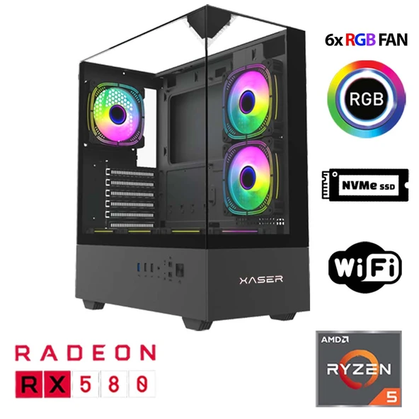 Xaser Xsr1111 Ryzen 5 5600 32GB Ram 1TB M.2 NVMe SSD 8GB RX580 Oyuncu Masaüstü Bilgisayarı