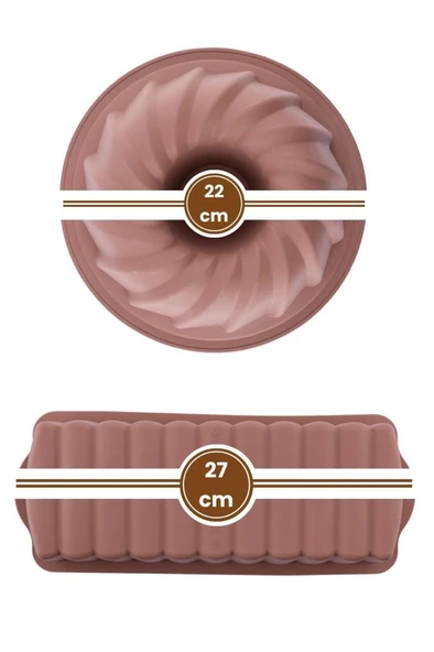 Silicolife 2’li Silikon Kek Kalıbı Seti, Baton Kek Kalıbı ve Burgu Kek Kalıbı Seti Yerli Üretim Kahve - 4