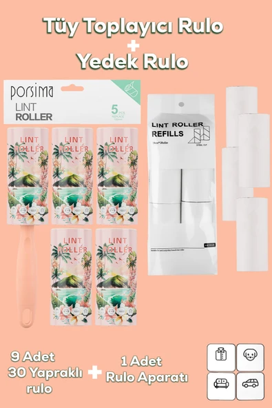 Porsima 3106 Kedi Köpek Tüy Toplayıcı Rulo + 8 Adet Yedek Rulo Somon ürün görseli 1