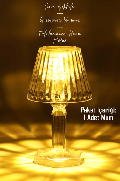 Led Mum Kristal Tip Pil Dahil LEDli Dumansız Alev Yapay Dekoratif Mum Dekor Işığı Şeffaf PR288 - 3