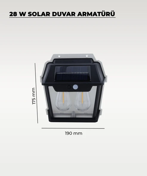 28W Dekoratif Çift Ampullü Solar Aplik 3200K Sarı Işık - 3