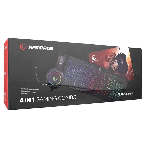 Rampage KM-404 ARGENTI Rainbow Aydınlatmalı USB Gaming Combo Q Klavye + Kulaklık + Mouse + Mousepad - 8