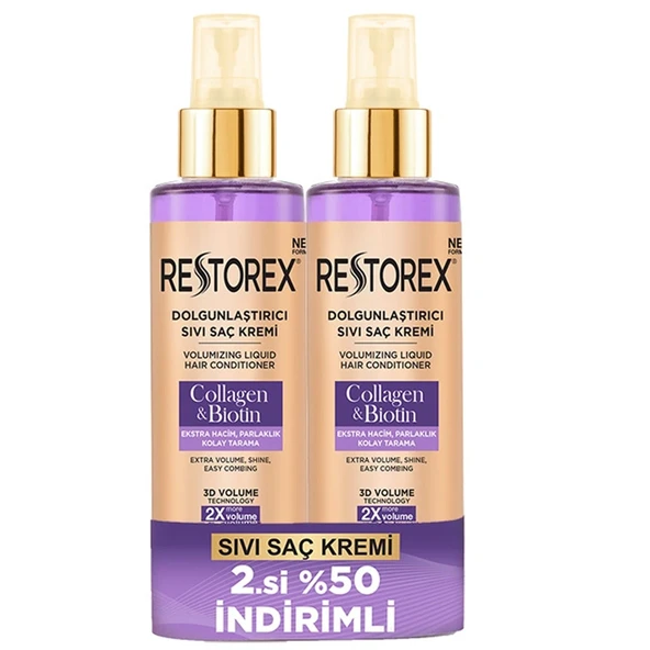Restorex Collagen Ve Biotin Dolgunlaştırıcı Sıvı Saç Kremi 2 x 200 ml