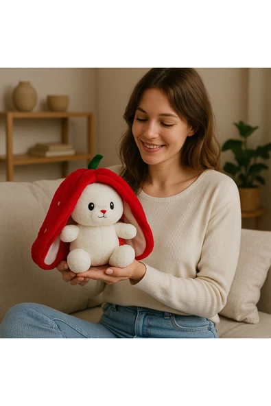 ribac Sevimli Çilek Tavşan Peluş Çantalı Hediyelik 50 cm Oyuncak
