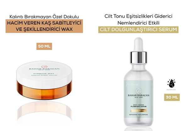 Bahar Babacan Kalıntı Bırakmayan Özel Doku Hacim Veren Kaş Sabitleyici&Şekillendirici Wax 50Ml + Bahar Babacan Ton Eşitleyici Onarım&Nemlendirici Complex Peptides Anti-Aging Plumping Serum 30Ml SET