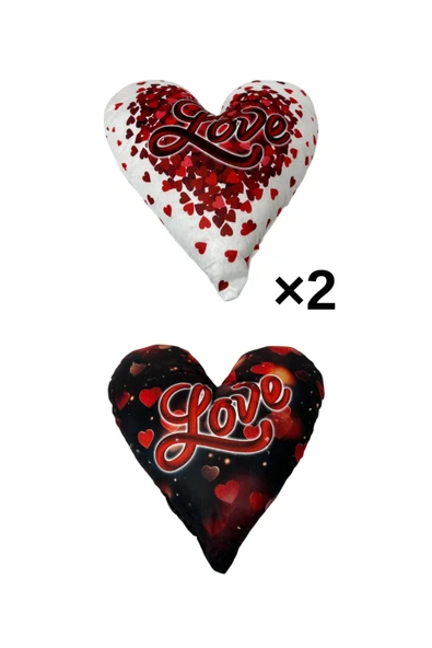 ribac 2'li LOVE Yazılı Dekoratif Yastık Seti Şık ve Yumuşak Beyaz-Siyah