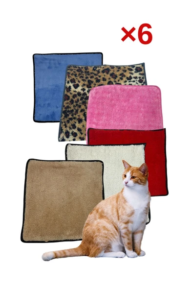 ribac 6 Adet Yumuşak Dokulu Peluş Kedi Halısı 40x40 cm Kulübe İçi Pofuduk Minder