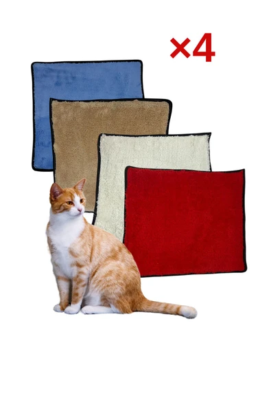 ribac 4 Adet Yumuşak Dokulu Peluş Kedi Halısı 40x40 cm Kulübe İçi Pofuduk Minder