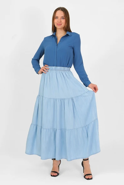 BELİ LASTİKLİ BÜZGÜLÜ ETEK