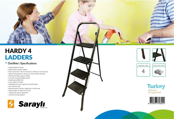 Saraylı hardy siyah pratik seyyar merdiven 4 basamak - geniş basamaklı - 2