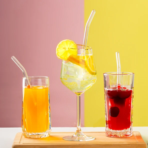 Perotti Straw 6'lı Şeffaf Cam Eğimli Isıya Dayanıklı (Borosilikat) Pipet Ve 1 Adet Pipet Temizleme Fırçası