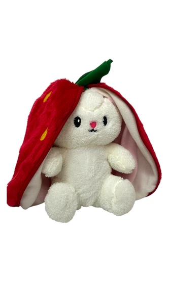 ribac Sevimli Çilek Tavşan Peluş Çantalı Hediyelik 50 cm Oyuncak - 4