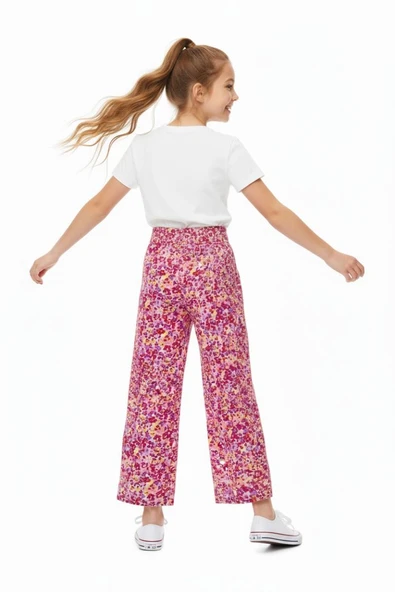 Kız Çocuk Emprime Bol Paçalı Lastikli Bağcıklı Pantolon BGL-ST04625 - 11