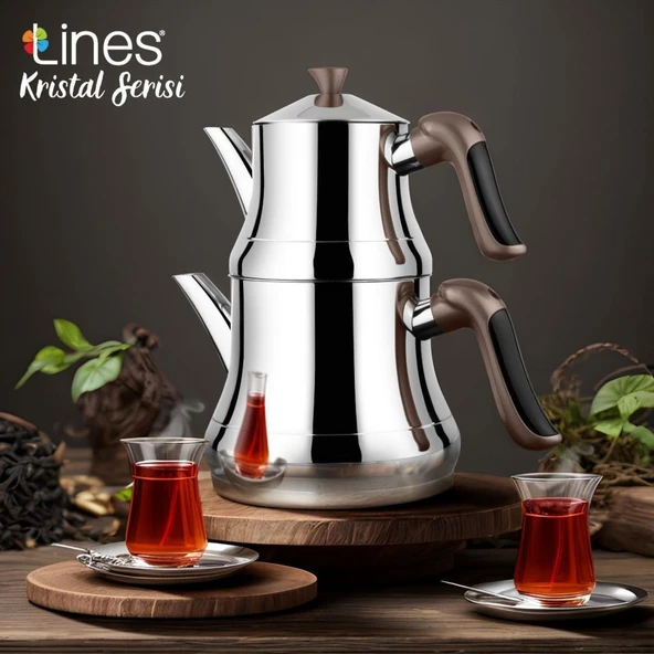 Yonca Lines Naz Aile Boy Çelik Çaydanlık Kristal Bronz