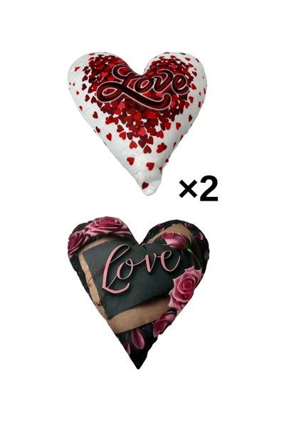ribac 2'li LOVE Yazılı Dekoratif Yastık Seti Şık ve Yumuşak Beyaz-Pembe
