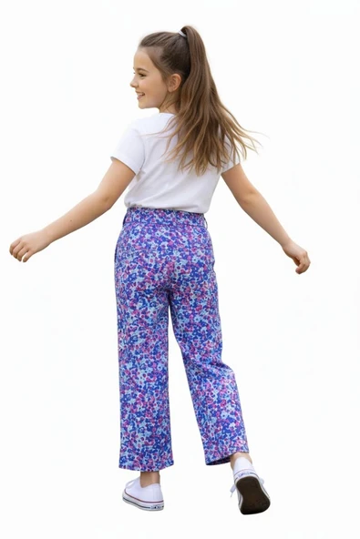 Kız Çocuk Emprime Bol Paçalı Lastikli Bağcıklı Pantolon BGL-ST04625 - 12