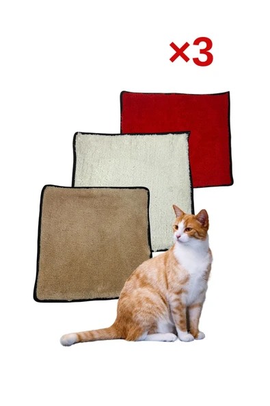 ribac 3 Adet Yumuşak Dokulu Peluş Kedi Halısı 40x40 cm Kulübe İçi Pofuduk Minder