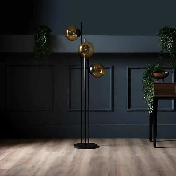 Fera 3 Glop Cam Başlıklı Siyah Lambader - 2