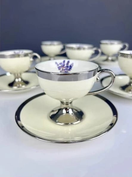 Acar HXF-05177 Miranda Silver Krem 6lı Kahve Fincan Takımı