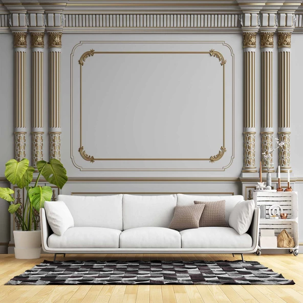 3 Boyutlu Saray Sutun Altın Motif Duvar Kağıdı Baskı